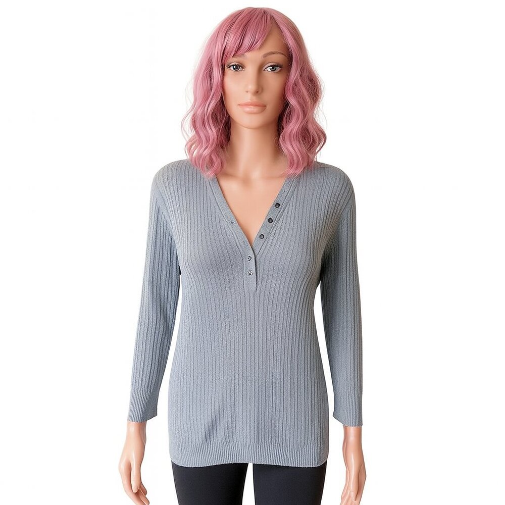 Faded Glory Gray Ribbed V-Neck Hoodie - Size L